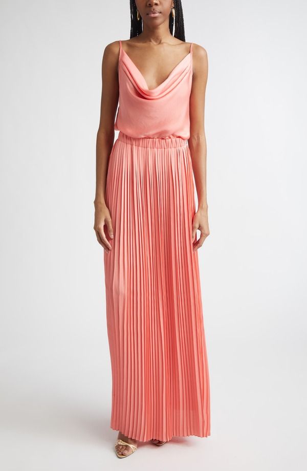 レイミー ブルック レディース トップス ワンピース プリーツ マキシ Ramy Brook Adalyn Cowl Neck Pleated Maxi Dress Coral コーラル