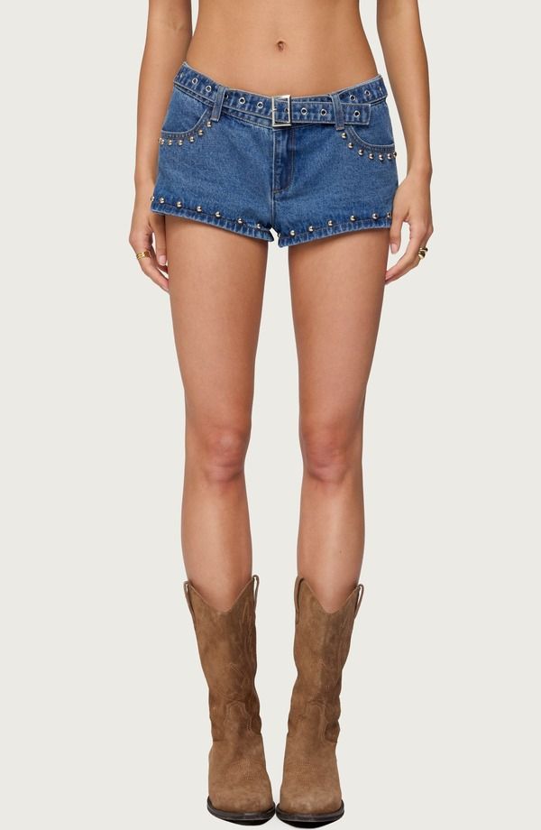 アディクテッド レディース ボトムス ハーフパンツ・ショーツ ショートパンツ EDIKTED Grommet Stud Micro Shorts Blue ブルー