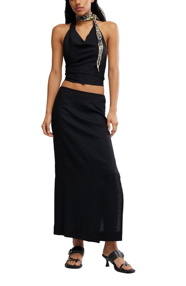 フリーピープル レディース ボトムスカート マキシ ホルター Free People Iconic Allure Crop Halter Top Maxi Skirt Set Black ブラック