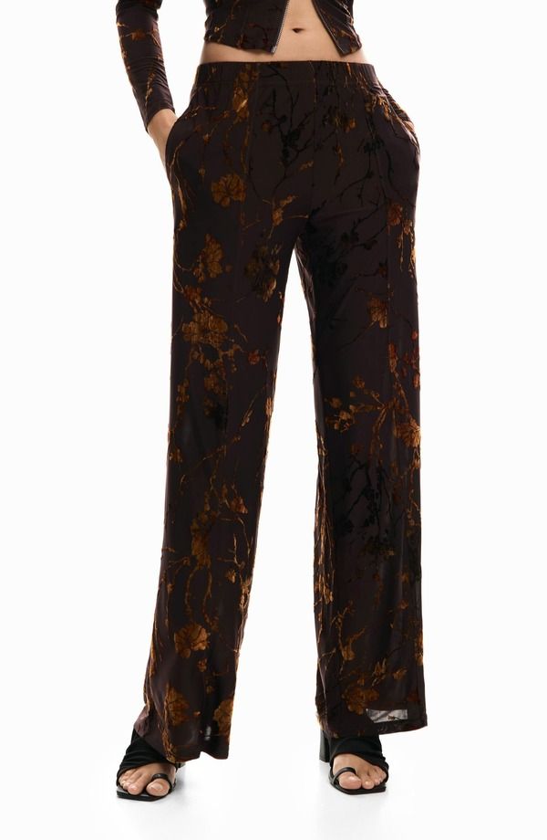 デジグアル レディース ボトムス デニムパンツ ストレート フラワー柄 フラワー Desigual Burnout Floral Straight Leg Pants Brown ブラウン