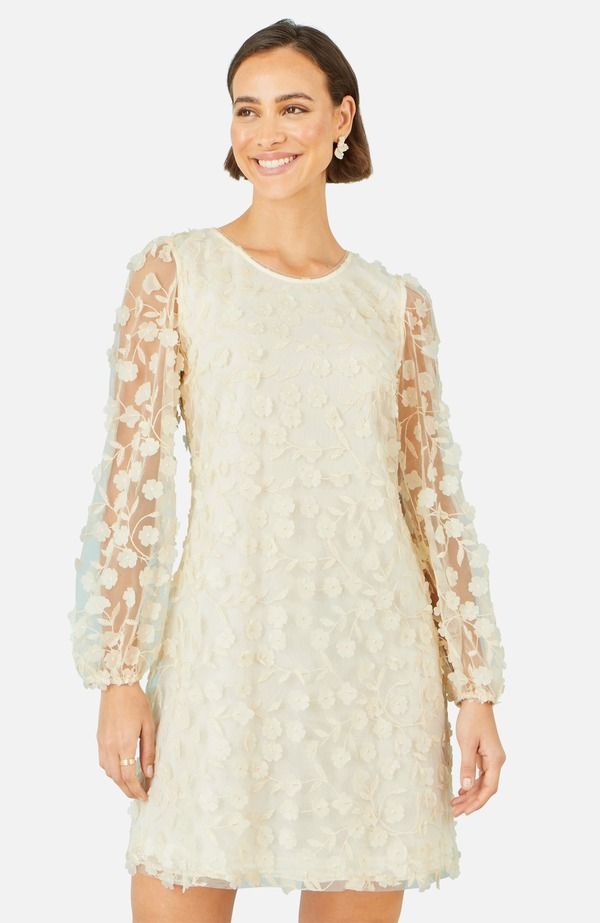 ユミキム レディース トップス ワンピース フラワー柄 フラワー Yumi Long Sleeve Floral Applique Tunic Dress Ivory アイボリー