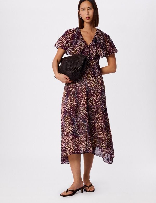 ホイッスルズ レディース トップス ワンピース Vネック プリント ミディ Whistles Orchid Print VNeck Midi Dress PurpMulti マルチカラー