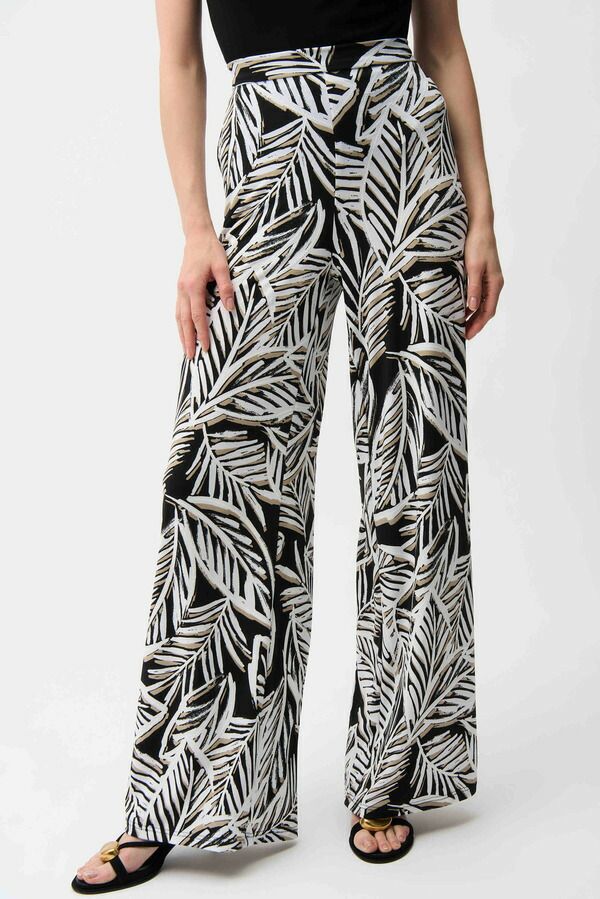 ジョセフリブコフ レディース ボトムス レギンス ワイドレッグ プリント パンツ シルク ニット Joseph Ribkoff Silky Knitropical Print Wide Leg PullOn Pants BlackMulti ブラック