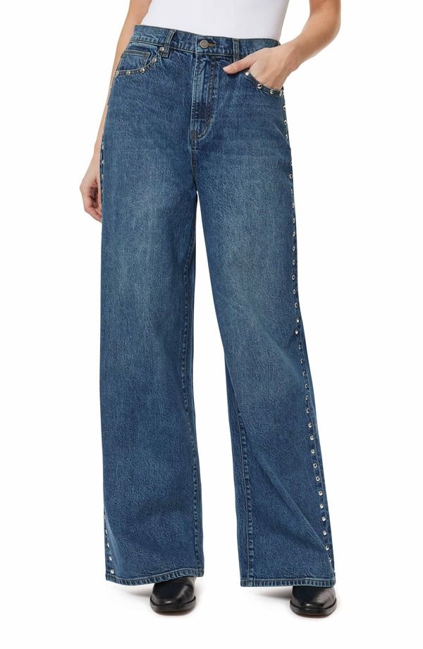 ハビチュアル レディース ボトムス デニムパンツ ワイドレッグ ハイウエスト ジーンズ Habitual Gemma Studded High Waist Wide Leg Jeans Lake