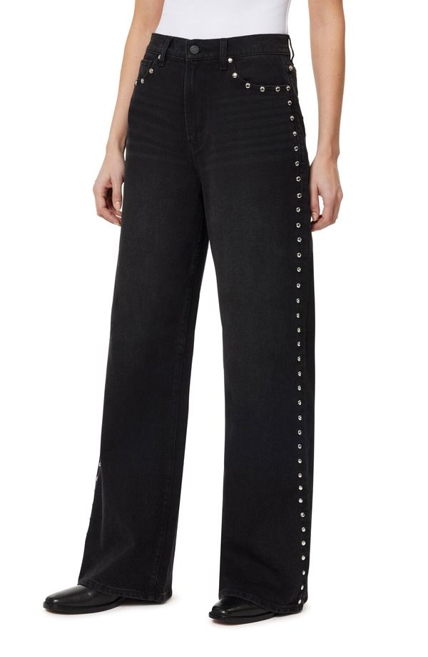 ハビチュアル レディース ボトムス デニムパンツ ワイドレッグ ハイウエスト ジーンズ Habitual Gemma Studded High Waist Wide Leg Jeans Jet Black ブラック