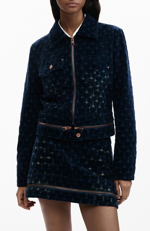 デジグアル レディース ボトムス デニムパンツ ジャケット Desigual Flockedenim Trucker Jacket Dark Blue ブルー