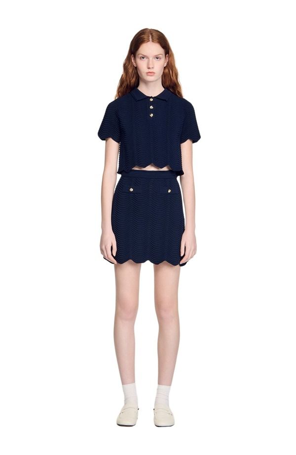 サンドロ レディース ボトムスカート ニット SANDRO Short fancy knit skirt Navy Blue ネイビー