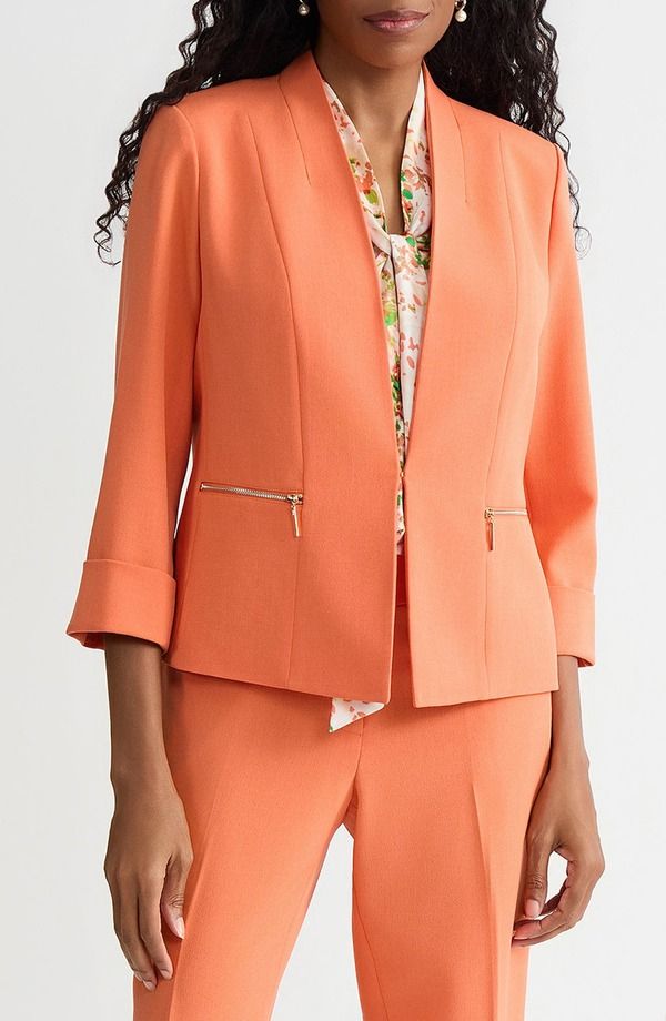 カスパール レディース アウター ジャケット・ブルゾン ブレザー KASPER Collarless Zipocket Blazer Mandarin