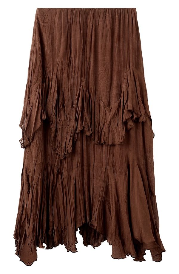 マンゴ レディース ボトムスカート シフォン フリル マキシ MANGO Ruffled Chiffon Maxi Skirt Brown ブラウン