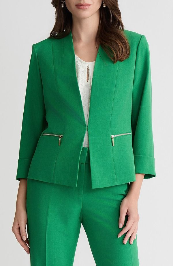 カスパール レディース アウター ジャケット・ブルゾン ブレザー KASPER Collarless Zipocket Blazer Lush Green グリーン