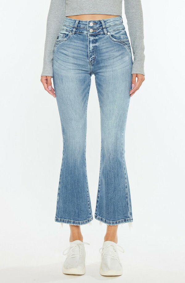 カンクン レディース シューズ ブーツ・レインブーツカット ジーンズ KanCan Belle High Rise Crop Bootcut Jeans Medium Wash