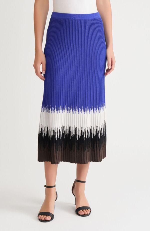ミンウォン レディース ボトムスカート リブ ミディ Ming Wang Ribbed Ombr Midi Skirt Sapph Sea Tau Umbr Ivy