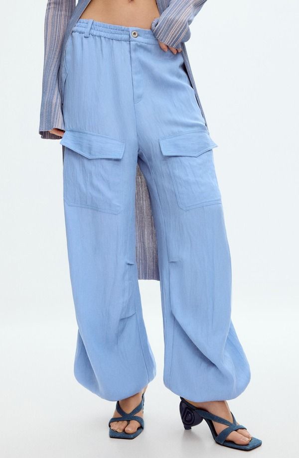 デジグアル レディース ボトムス カジュアルパンツ コットン ジョガーパンツ Desigual Cotton Blend Cargo Joggers Light Blue ブルー