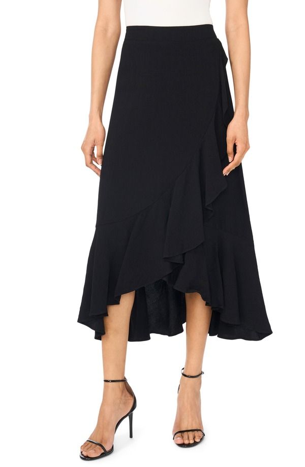 ヴィンスカムート レディース ボトムスカート フリル ミディ Vince Camuto Ruffle HighLow Midi Skirt Rich Black ブラック