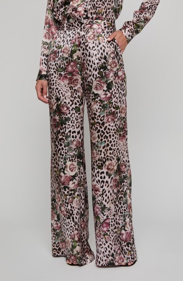 ラジャンス レディース ボトムス レギンス ワイドレッグ パンツ シルク LAGENCE Pilar Silk Wide Leg Pants Multi Small Rose Cheetah マルチカラー