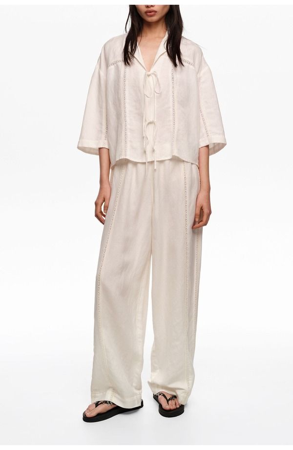 ビンバイローラ レディース ボトムス レギンス パンツ リネン Bimba y Lola WideLeg LinenBlend Trousers White ホワイト
