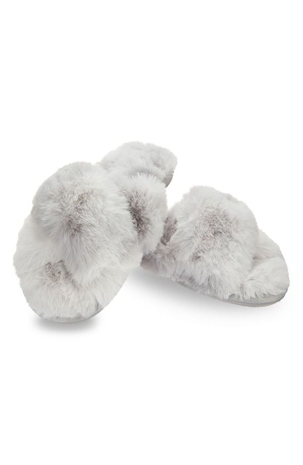メモイ レディース アンダーウェア 靴下 MeMoi The Josephine Faux Fur Scuff Slipper Gray グレー