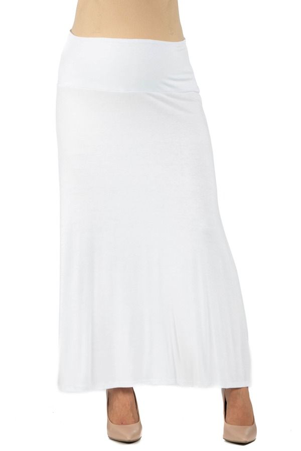 24 セブンコンフォート レディース ボトムスカート マタニティ マキシ 24seven Comfort Apparel Maternity Elastic Waist Maxi Skirt White ホワイト