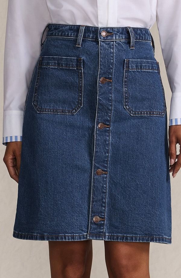 ランズエンド レディース ボトムス デニムパンツ ミニ スカート Lands End Soft Denimid Rise Button Through Mini Skirt Indigo Tide Blue インディゴ