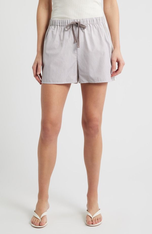 ベルナルド レディース ボトムス ハーフパンツ・ショーツ ショートパンツ Bernardo Stripe Drawstring Shorts Taupe Ivory アイボリー