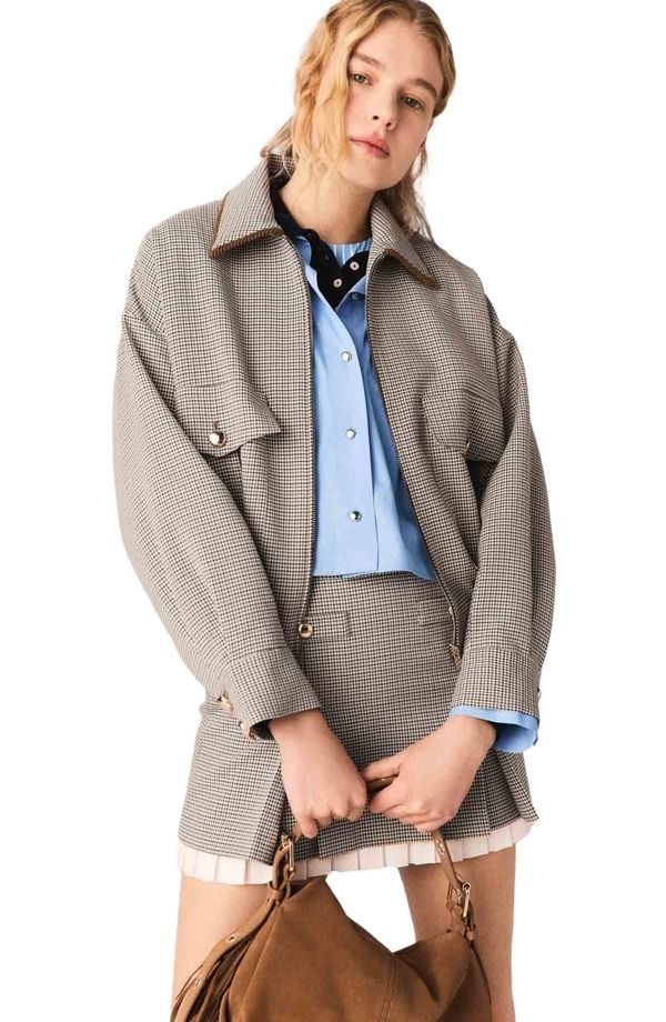 マージュ レディース アウター ジャケット・ブルゾン maje Checked bomber jacket Brown Checks ブラウン