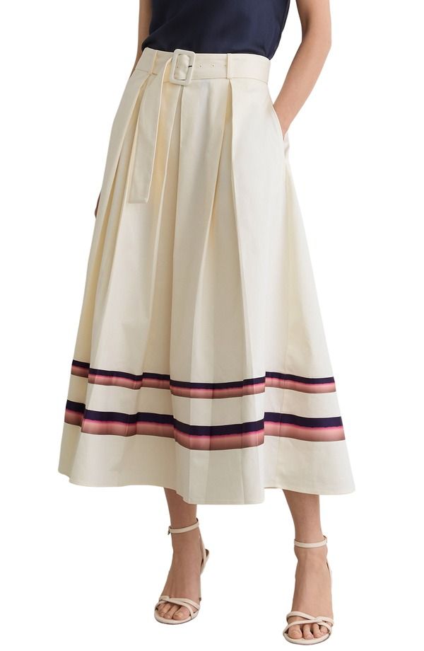 レイス レディース ボトムスカート ミディ コットン Reiss Rian Stripe Stretch Cotton Midi Skirt Cream クリーム