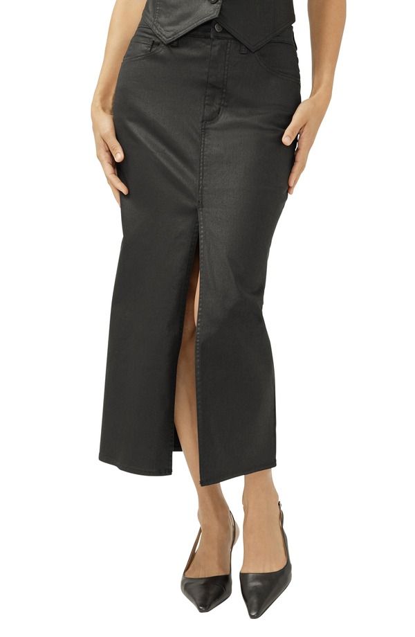シルバー ジーンズ レディース ボトムス デニムパンツ フロントスリット ミディ スカート Silver Jeans Co Front Slit Denimidi Skirt Black ブラック