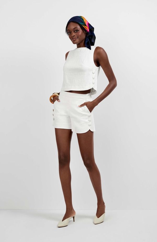 トリーナターク レディース ボトムス ハーフパンツ・ショーツ ショートパンツ Trina Turk Duomo Button Side Shorts Whitewash