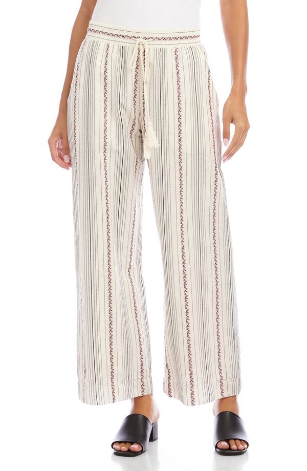 カレンケーン レディース ボトムス レギンス パンツ コットン 刺繍 Karen Kanembroidered Stripe Cotton Drawstring Cropants Natural ストライプ