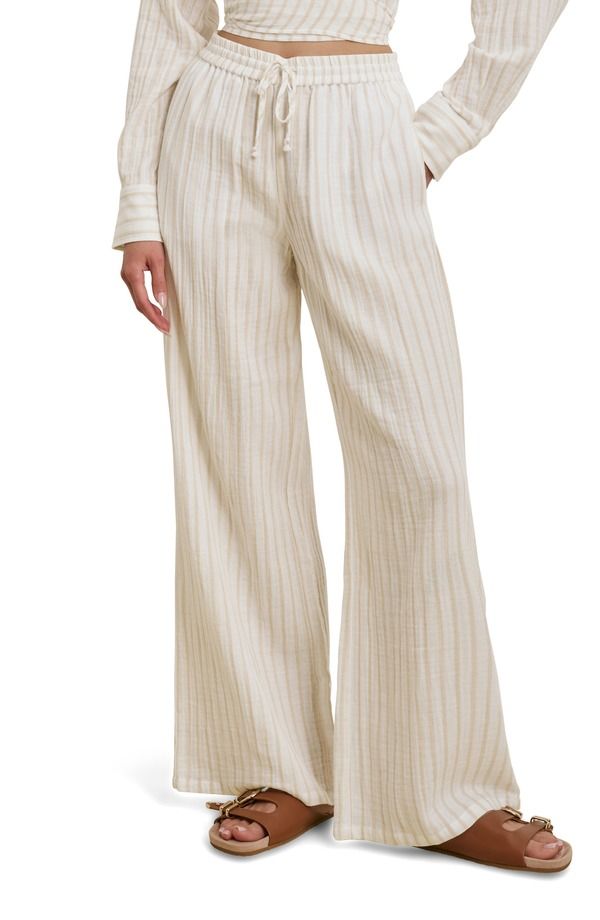 フェイバリット ドーター レディース ボトムス レギンス ワイドレッグ パンツ Favorite Daughter The Slip It On Wide Leg Pants Light Khaki Stripe カーキ