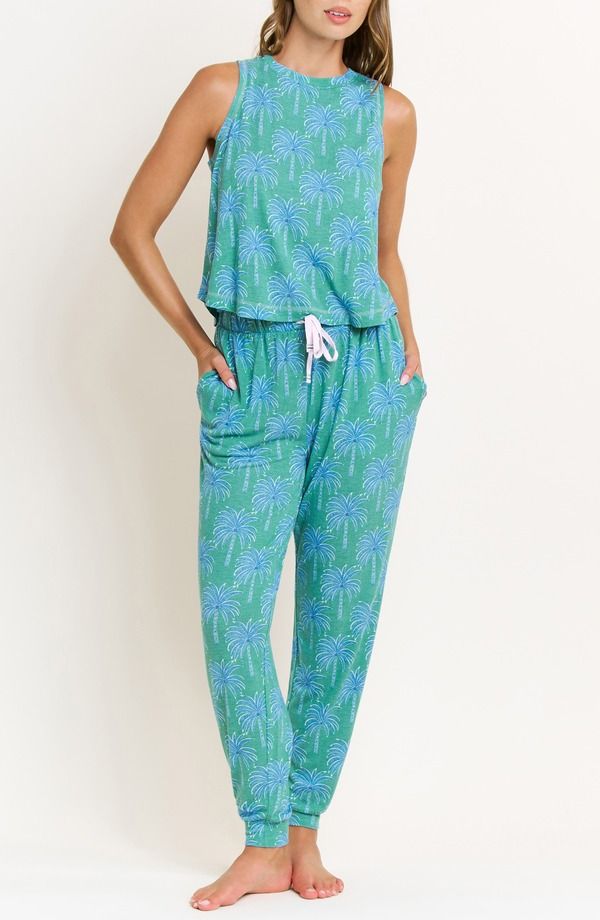 ハニーデュー インティメッツ レディース アンダーウェア ナイトウェア ジャージー Honeydew Star Seeker Brushed Jersey Tank Pant Pajamas Emerald Etched Palm エメラルド