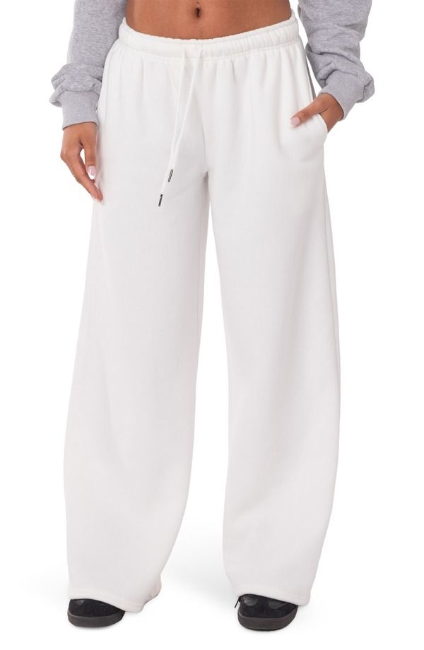 アディクテッド レディース ボトムス カジュアルパンツ ワイドレッグ ローライズ スウェットパンツ EDIKTED Kamari Low Rise Wide Leg Sweatpants White ホワイト