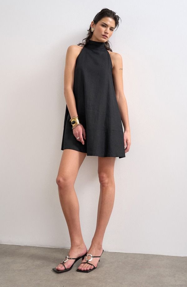 トップショップ レディース ボトムス カジュアルパンツ ミニワンピース ミニ リネン Topshop Linen Trapeze Minidress Black ブラック