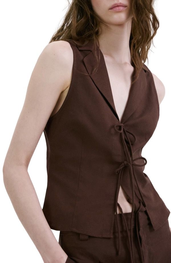 マンゴ レディース アウター ベスト MANGO Tie Front Vest Chocolate チョコレート