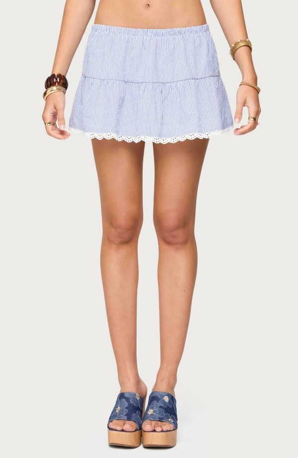 アディクテッド レディース ボトムスカート ミニ EDIKTEDora Stripe Miniskirt BlueAndWhite ホワイト