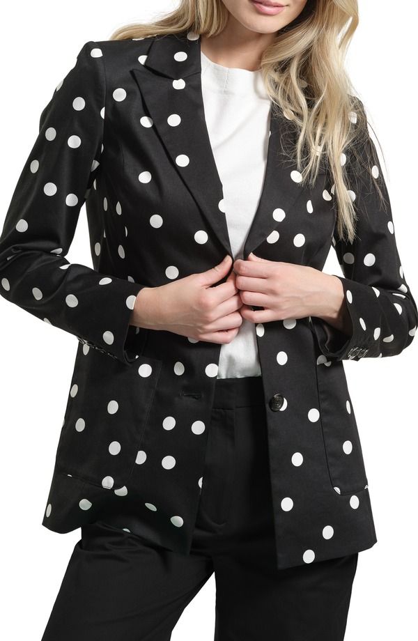 アイザック・ミズラヒ レディース アウター ジャケット・ブルゾン Tシャツ コットン ブレザー Isaac Mizrahi New York Cotton Sateen Blazer Black White Dot ホワイト