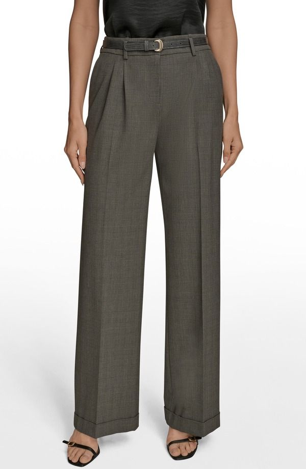 ダナ キャラン ニューヨーク レディース ボトムス レギンス ワイドレッグ パンツ Donna Karanew York Belted Plaid Wide Leg Pants Dark Mineral Multi マルチカラー