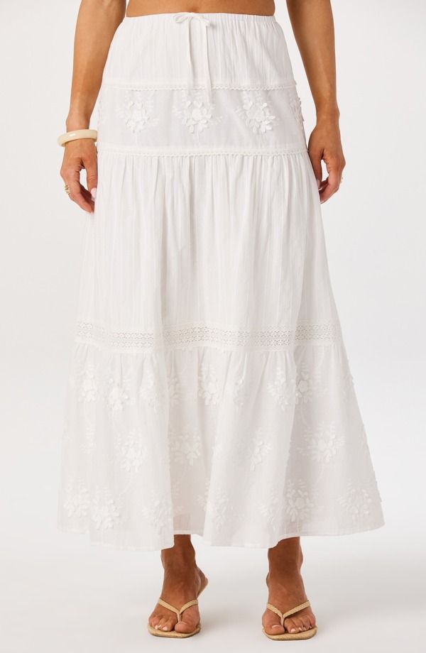 アストール レディース ボトムスカート 刺繍 マキシ ASTR the Label Gwyn Embroidered Maxi Skirt White ホワイト
