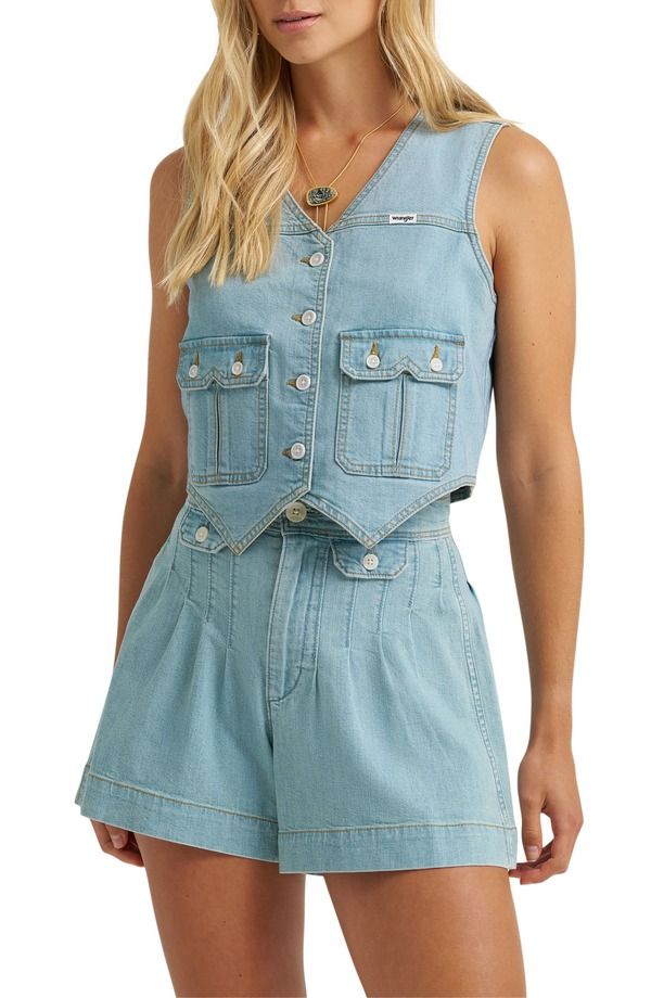 ラングラー レディース ボトムス デニムパンツ ベスト Wrangler Western Denim Vest Pale Denim デニム