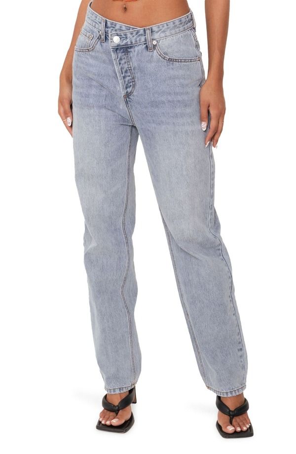 アディクテッド レディース ボトムス デニムパンツ ジーンズ EDIKTED Crossover Boyfriend Jeans LightBlue ブルー 18,855円