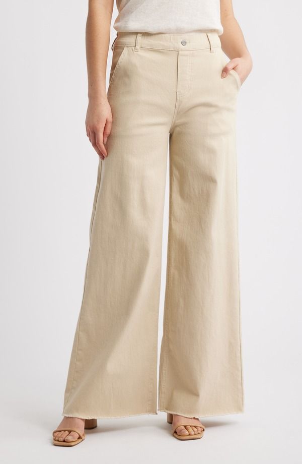 ヒュー レディース ボトムス デニムパンツ ワイドレッグ Hue Raw Hem Wide Leg PullOn Denim Pants Ecru エクリュ