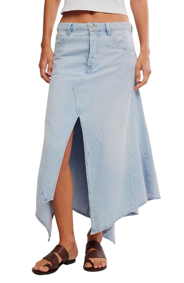 フリーピープル レディース ボトムス デニムパンツ スカート Free People Aquarius Handkerchief Denim Skirt Frostwire デニム