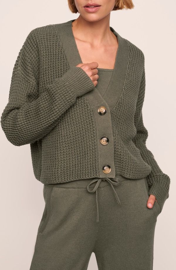 エバージェイ レディース アウター パーカー・スウェット カーディガン ニット Eberjey Waffle Knit Crop Cardigan Smokey Olive オリーブ