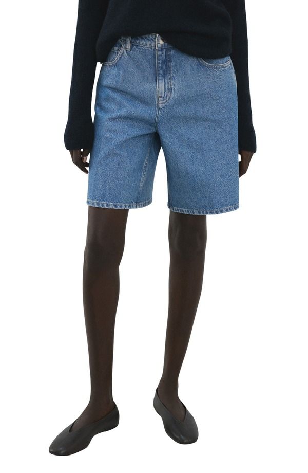 マンゴ レディース ボトムス デニムパンツ ハイウエスト ショートパンツ MANGO High Waist Mid Thigh Denim Shorts Medium Blue ブルー