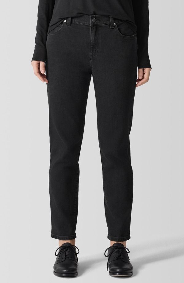 エイリーンフィッシャー レディース ボトムス デニムパンツ ハイウエスト アンクル ジーンズ Eileen Fisher High Waist Ankle Slim Jeans Black ブラック