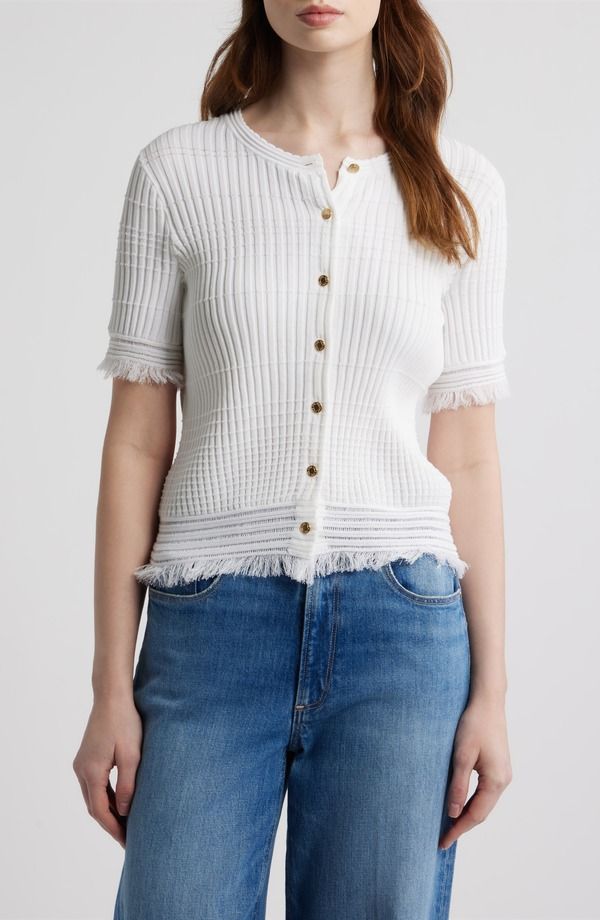 ラグアンドボーン レディース アウター パーカー・スウェット カーディガン フリンジ rag bone Ayan Fringe Trim Rib Cardigan White ホワイト