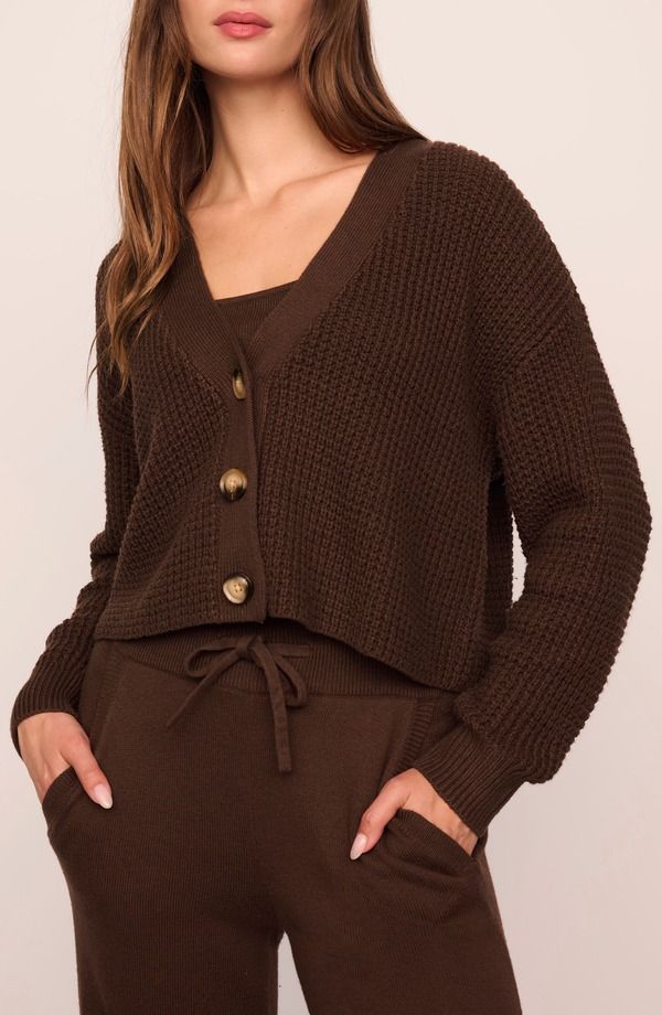 エバージェイ レディース アウター パーカー・スウェット カーディガン ニット Eberjey Waffle Knit Crop Cardigan Chocolate チョコレート