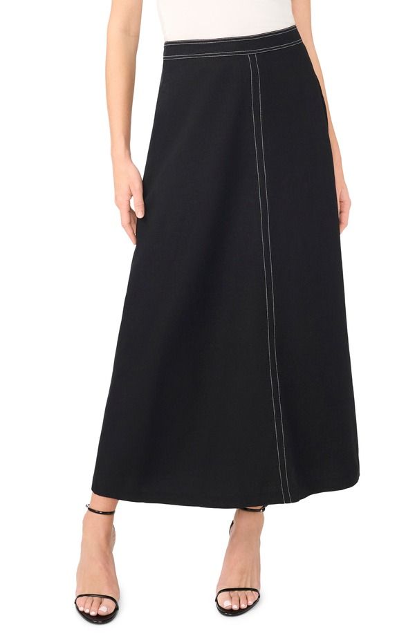 ヴィンスカムート レディース ボトムスカート マキシ Vince Camutopstitch Flare Maxi Skirt Rich Black ブラック