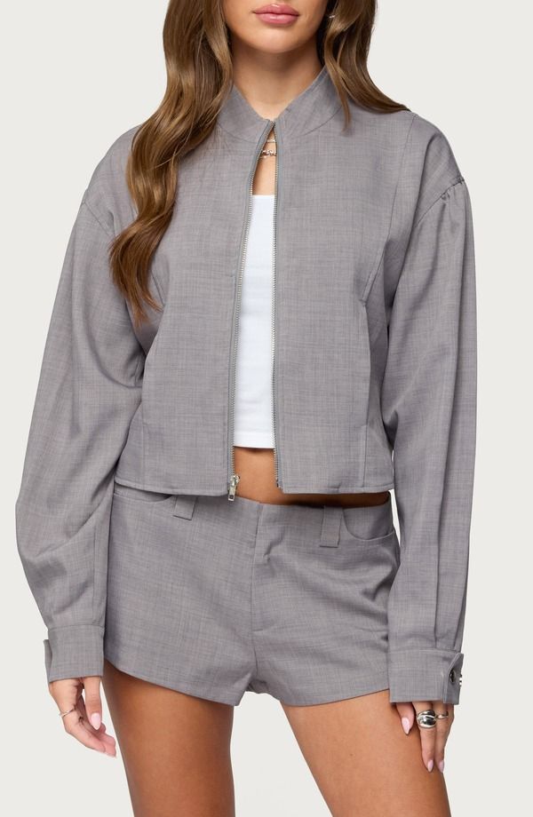 アディクテッド レディース アウター ジャケット・ブルゾン ハイネック EDIKTED Roshelle High Neck Jacket LightGray グレー