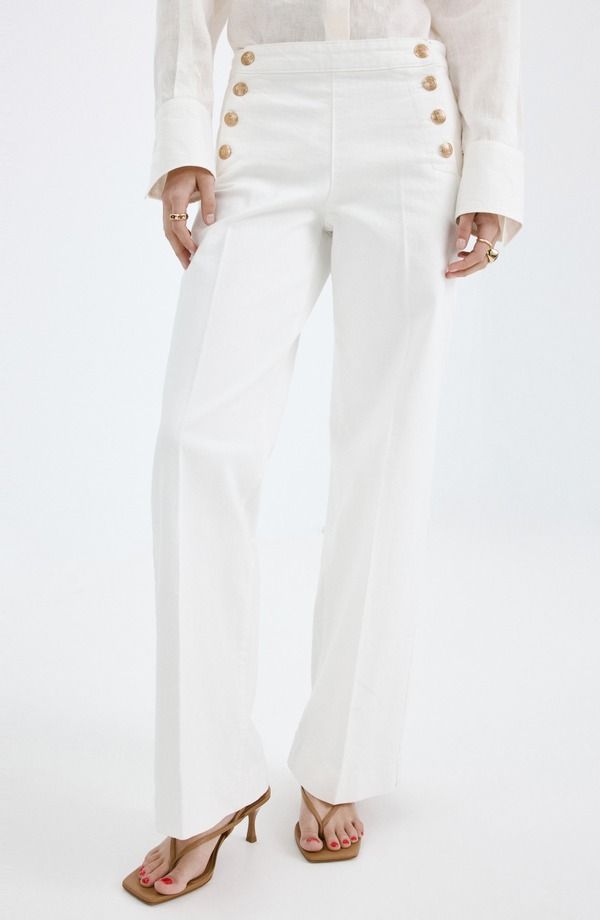 マンゴ レディース ボトムス デニムパンツ ワイドレッグ ジーンズ MANGO Sailor Wide Leg Jeans White ホワイト